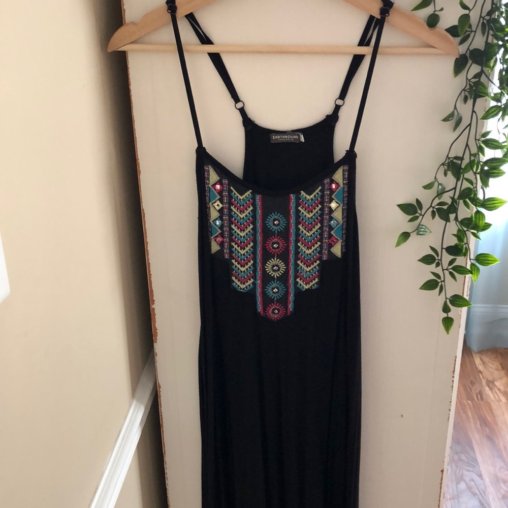 Black embroidered maxi dress
